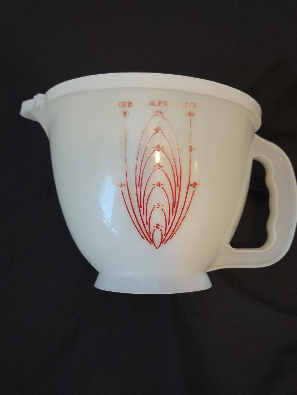 Vintage Tupperware White Mixing Bowl with Red Measuring Motif